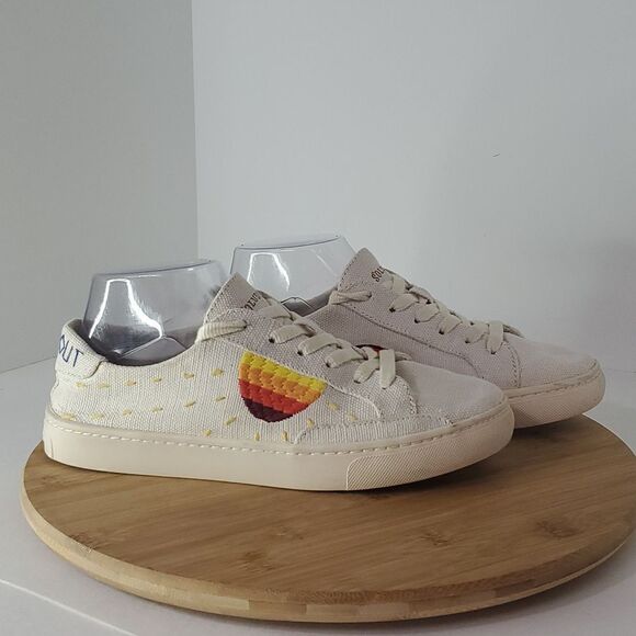 Soludos x Lockhart Embroidery Peace Out Canvas Sneaker Sun Rainbow Women's 8 - Picture 1 of 13